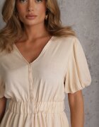 unigirl Babydoll rozkloszată din vâscoză cu nasturi și volănașe Haido Bej