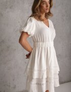 unigirl Babydoll rozkloszată din vâscoză cu nasturi și volănașe Haido Bej