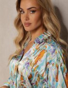unigirl Cămașă Albastru-bej Clasică cu nasturi și manșete lungi Keirania