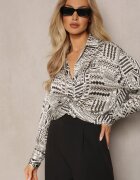 unigirl Cămașă bej și neagră cu croială lejeră cu imprimeu etno Goliana