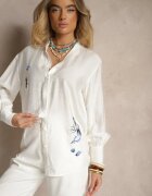 unigirl Cămașă Clasic Albă din Viscoză cu Decorațiuni Brodate Korolena