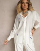 unigirl Cămașă Clasic Albă din Viscoză cu Decorațiuni Brodate Korolena