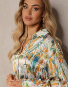 unigirl Cămașă Clasică Portocaliu-Bej cu Nasturi cu Manșete Extinse Keirania