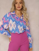 unigirl Cămașă Lejeră cu Model Etnic și Mâneci Bufante Albastru-Roz Kaelith