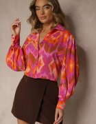 unigirl Cămașă Lejeră Fucsia cu Model Etnic și Mâneci Bufante Kaelith