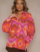 unigirl Cămașă Lejeră Fucsia cu Model Etnic și Mâneci Bufante Kaelith