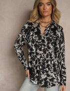 unigirl Cămașă Negru-Albă cu croială lungă decorată cu model abstract Koriassa