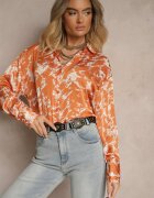 unigirl Cămașă Portocalie cu Croială Mai Lungă Decorată și cu Model Abstract Koriassa