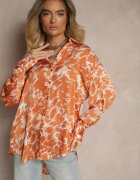 unigirl Cămașă Portocalie cu Croială Mai Lungă Decorată și cu Model Abstract Koriassa