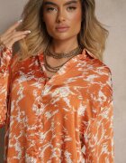 unigirl Cămașă Portocalie cu Croială Mai Lungă Decorată și cu Model Abstract Koriassa