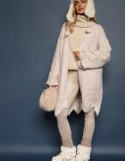 unigirl Cardigan Bej deschis cu Lână Decorat cu Buzunare inserate și Motiv ajurat Elliosia