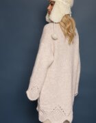 unigirl Cardigan Bej deschis cu Lână Decorat cu Buzunare inserate și Motiv ajurat Elliosia
