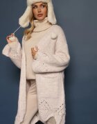 unigirl Cardigan Bej deschis cu Lână Decorat cu Buzunare inserate și Motiv ajurat Elliosia