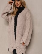 unigirl Cardigan Bej din Lână Decorat cu Buzunare laterale și Motiv Ajurat Elliosia