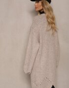 unigirl Cardigan Bej din Lână Decorat cu Buzunare laterale și Motiv Ajurat Elliosia