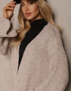 unigirl Cardigan Bej din Lână Decorat cu Buzunare laterale și Motiv Ajurat Elliosia