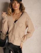 unigirl Cardigan Bej închis Ajurat cu nasturi Nolila