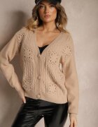 unigirl Cardigan Bej închis Ajurat cu nasturi Nolila
