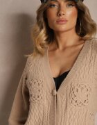 unigirl Cardigan Bej închis Ajurat cu nasturi Nolila