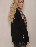 unigirl Cardigan Negru-Bej cu Vâscoză cu Imprimeu Leopard Decorat cu Paiete Transparente Calattia