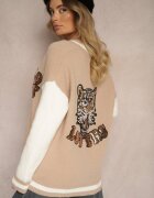 unigirl Cardigan Retro Bej cu Aplicații Decorative cu Sclipiri Vialida
