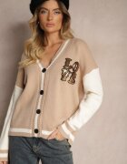 unigirl Cardigan Retro Bej cu Aplicații Decorative cu Sclipiri Vialida