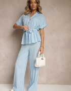 unigirl Compleu Albastru din Bumbac Pantaloni și Cămașă cu Curea Rinaretea