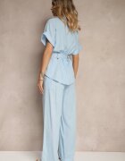 unigirl Compleu Albastru din Bumbac Pantaloni și Cămașă cu Curea Rinaretea