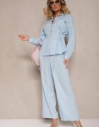 unigirl Compleu Albastru din Vâscoză Pantaloni Largi și Cămașă Strânsă în Talie Divanea
