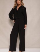 unigirl Compleu Negru din Viscoză Jachetă cu Guler Înalt și Pantaloni cu Croială Largă Anoilla