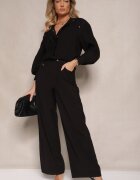 unigirl Compleu Negru din Viscoză Jachetă cu Guler Înalt și Pantaloni cu Croială Largă Anoilla