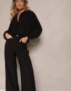 unigirl Compleu Negru din Viscoză Jachetă cu Guler Înalt și Pantaloni cu Croială Largă Anoilla
