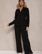 unigirl Compleu Negru din Viscoză Pantaloni largi și Cămașă strânsă în talie Divanea