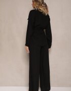 unigirl Compleu Negru din Viscoză Pantaloni largi și Cămașă strânsă în talie Divanea