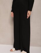unigirl Compleu Negru din Viscoză Pantaloni largi și Cămașă strânsă în talie Divanea