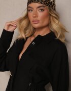 unigirl Compleu Negru din Viscoză Pantaloni largi și Cămașă strânsă în talie Divanea
