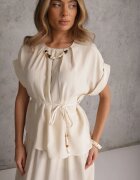 unigirl Compleu Rustic Bej din In și Viscoză Fustă și Bluză tip liliac Lilinney