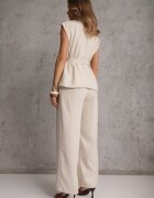 unigirl Compleu Tip Costum Bej Vâscoză Pantaloni Wide Leg și Vestă cu Cordon Elyenryl