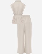 unigirl Compleu Tip Costum Bej Vâscoză Pantaloni Wide Leg și Vestă cu Cordon Elyenryl