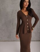 unigirl Compleu Tricotat Maro din Viscoză Elegant Cardigan și Fustă Unalaia