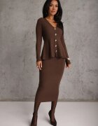 unigirl Compleu Tricotat Maro din Viscoză Elegant Cardigan și Fustă Unalaia