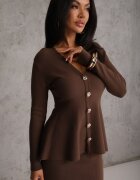 unigirl Compleu Tricotat Maro din Viscoză Elegant Cardigan și Fustă Unalaia