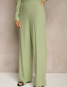 unigirl Compleu Verde din Vâscoză Pantaloni Largi și Cămașă Strânsă în Talie Divanea