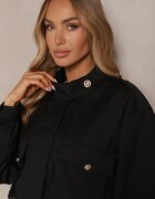 unigirl Geacă Neagră Boxy cu guler înalt și șnur în talie Decorată cu nasturi Casalla