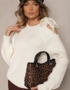 unigirl Pulover Alb cu Legătură Decorativă și Decupaj la Umăr Eledi