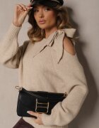 unigirl Pulover Bej cu Legătură Decorativă și Decupaj la Umăr Eledi