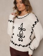 unigirl Pulover Bej deschis cu Vâscoză și Model Geometric Senallin