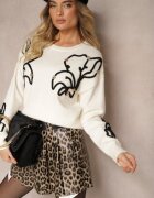 unigirl Pulover Bej deschis Decorat cu Zirconii și Motiv Geometric Vitilena
