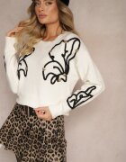 unigirl Pulover Bej deschis Decorat cu Zirconii și Motiv Geometric Vitilena
