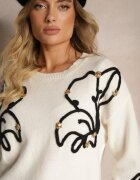 unigirl Pulover Bej deschis Decorat cu Zirconii și Motiv Geometric Vitilena